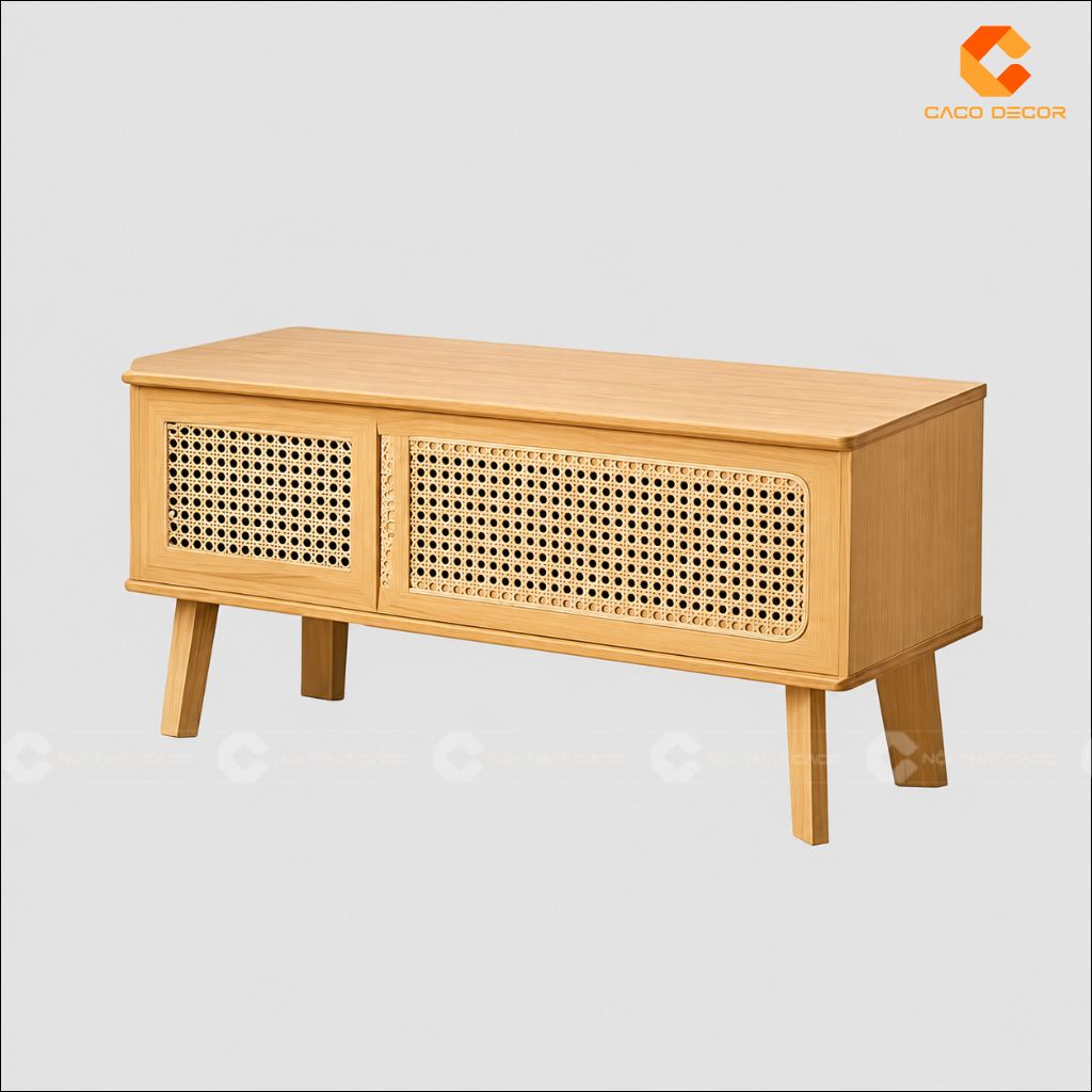 Kệ Tivi Gỗ Tự Nhiên KTV079 Mây Đan Sang Trọng Tiện Dụng 1