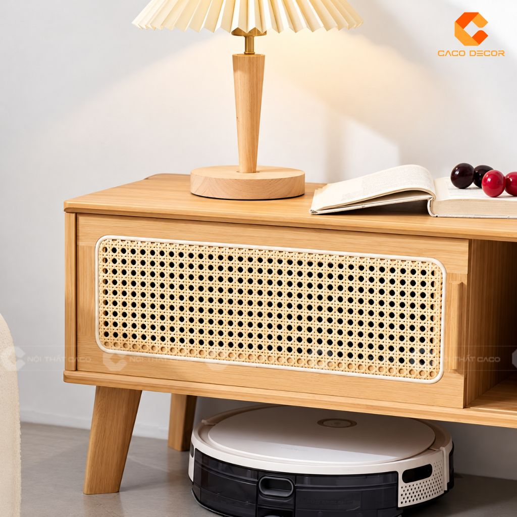 Kệ Tivi Gỗ Tự Nhiên KTV079 Mây Đan Sang Trọng Tiện Dụng 2