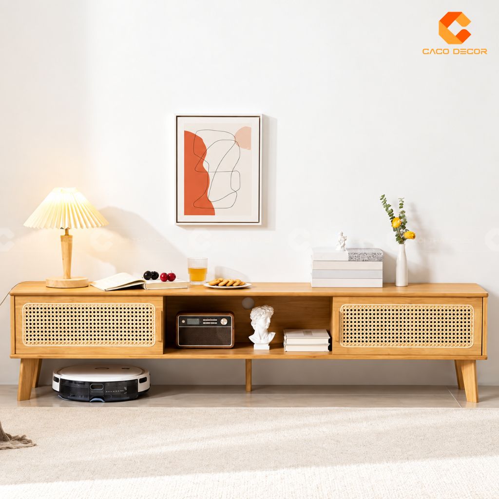 Kệ tivi gỗ tự nhiên KTV079 màu gỗ sáng phong cách tối giản
