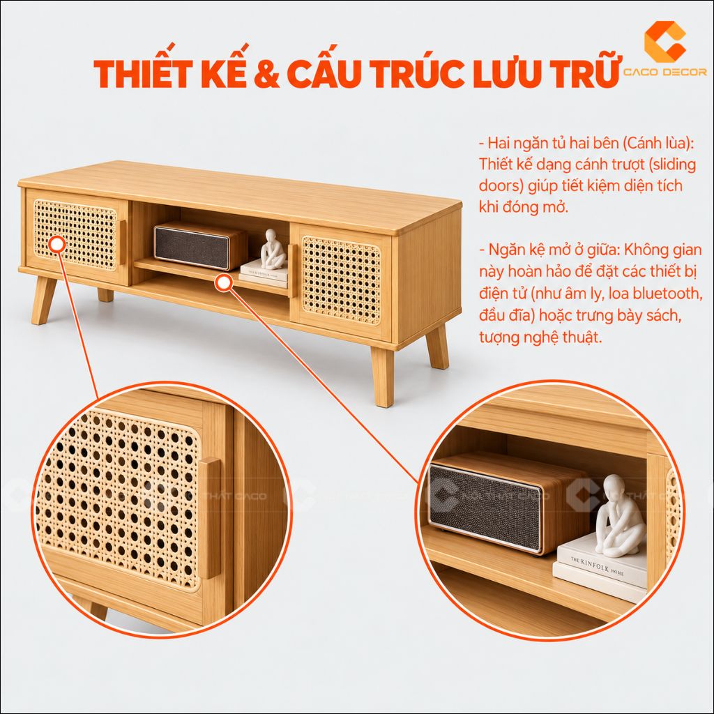 Thiết kế và cấu trúc lưu trữ của kệ tivi gỗ tự nhiên KTV079