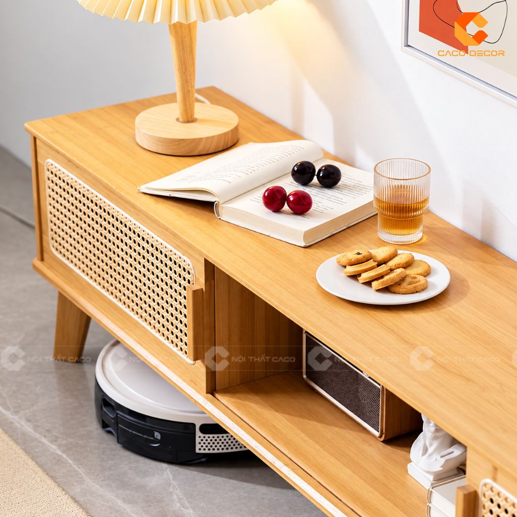 Kệ Tivi Gỗ Tự Nhiên KTV079 Mây Đan Sang Trọng Tiện Dụng 6