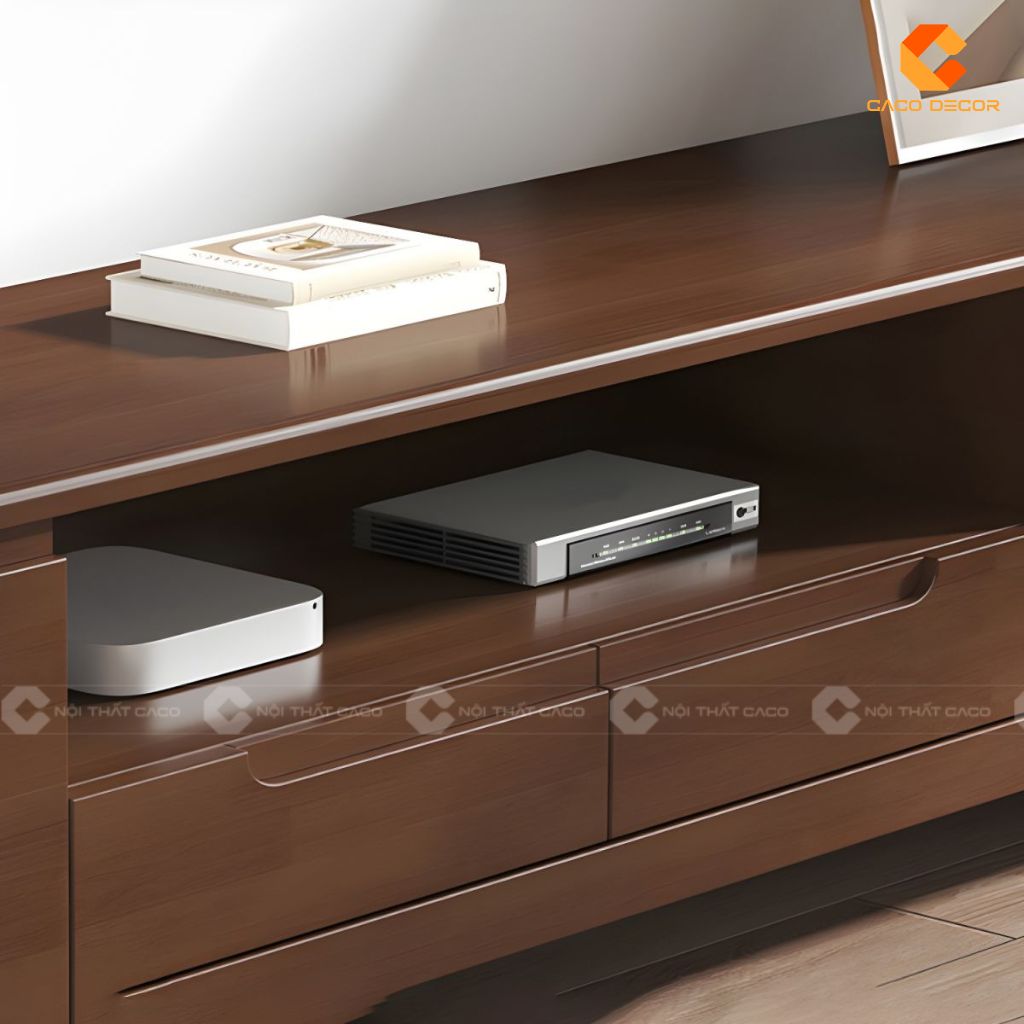 Chi tiết khoang mở và ngăn kéo của kệ tivi gỗ tự nhiên KTV080