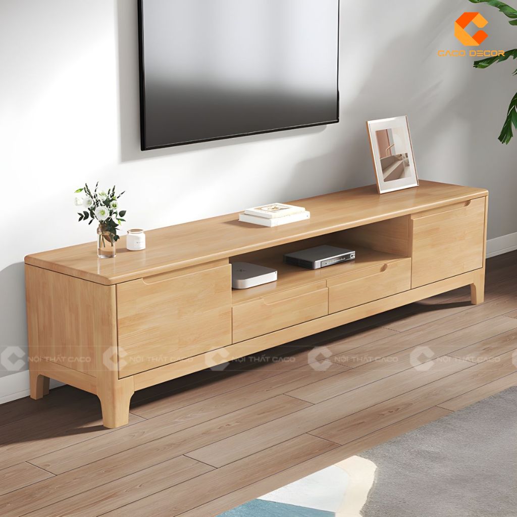 Kệ tivi gỗ tự nhiên KTV080 phiên bản màu gỗ sáng trong phòng khách