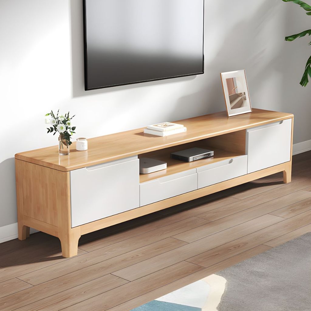 Kệ tivi gỗ tự nhiên KTV080 phối cánh trắng và khung gỗ sáng