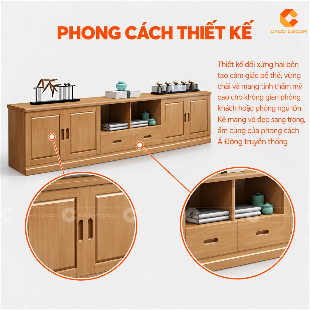 Kệ tivi gỗ tự nhiên KTV081 thiết kế đối xứng sang trọng