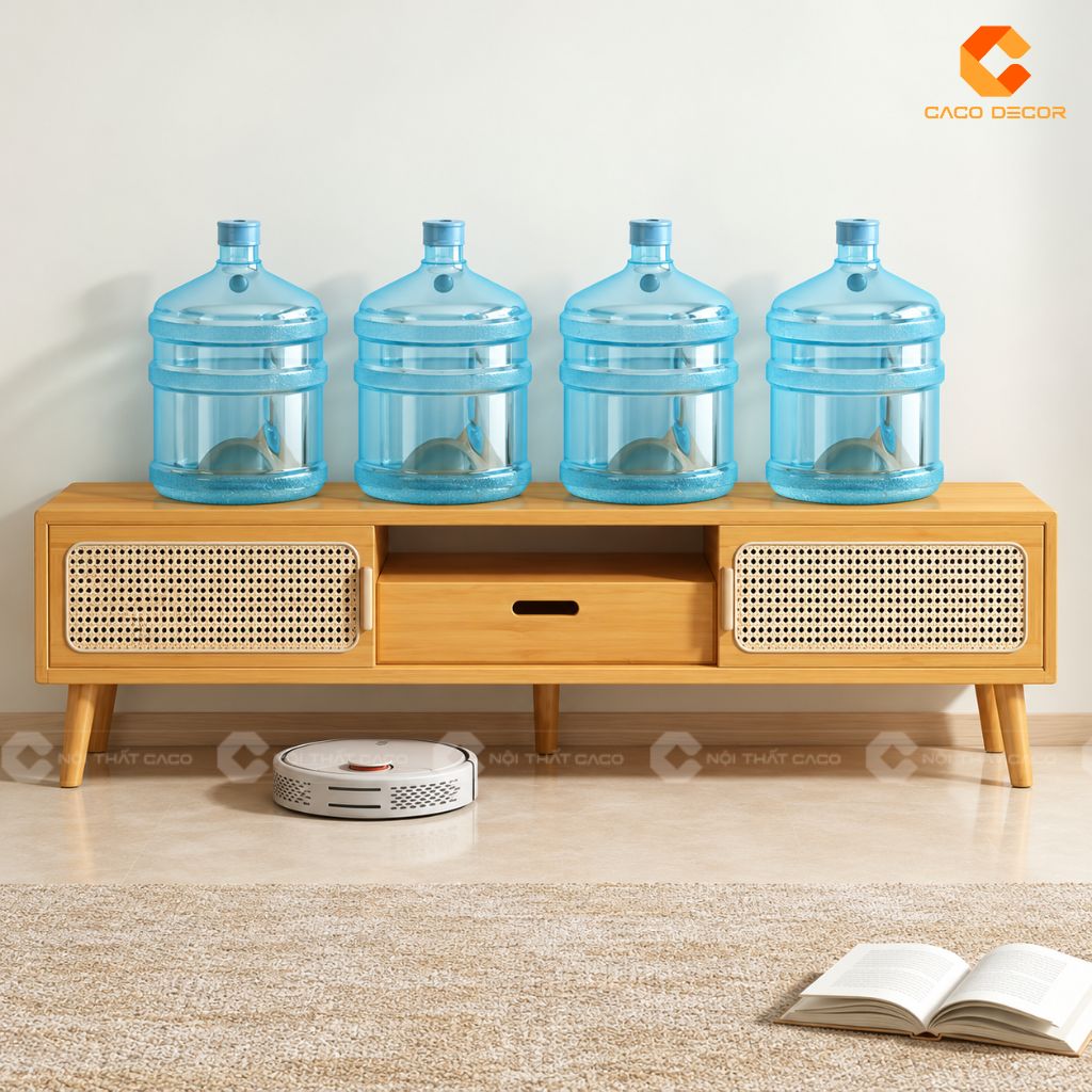 Kệ Tivi Gỗ Tự Nhiên KTV082 Thiết Kế Mây Đan Hiện Đại 2