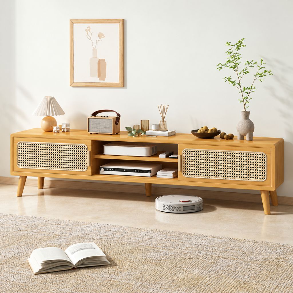 Kệ Tivi Gỗ Tự Nhiên KTV082 Thiết Kế Mây Đan Hiện Đại 4
