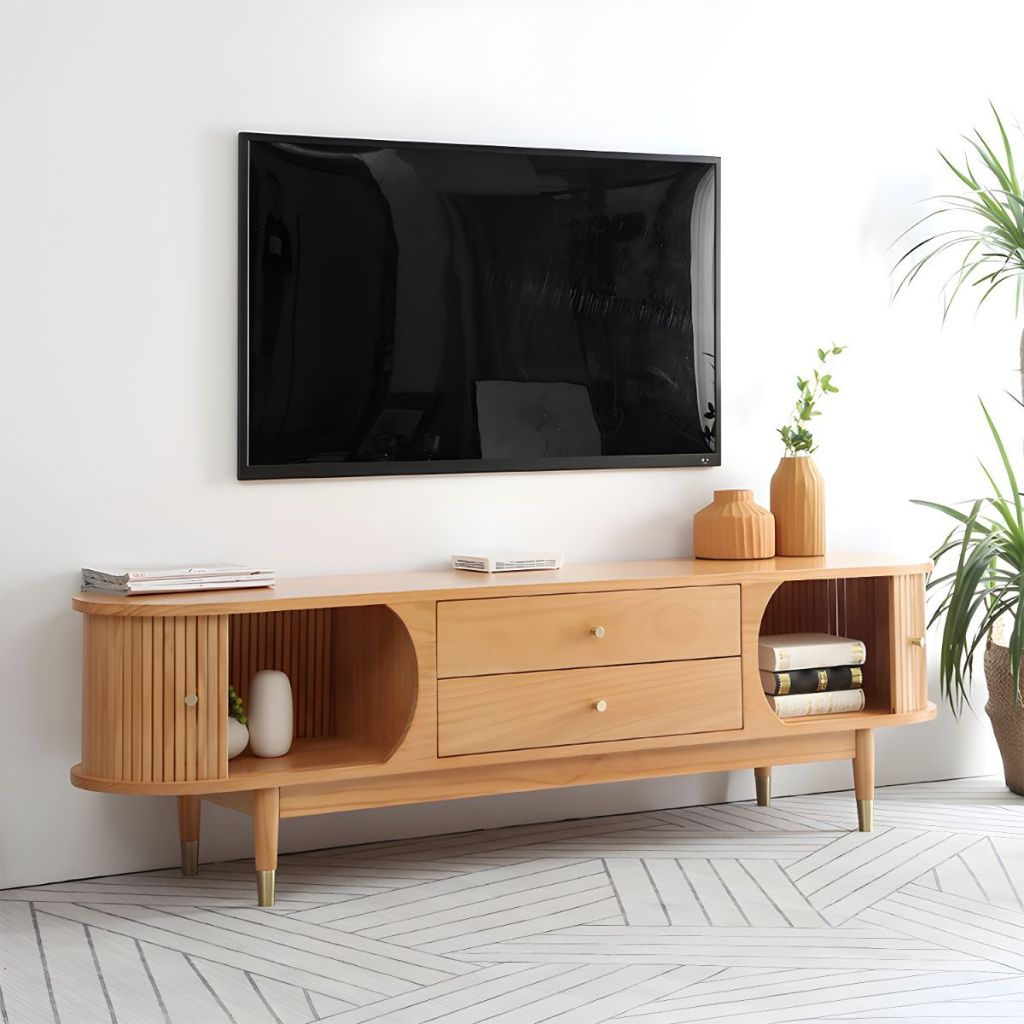 Kệ Tivi Gỗ Tự Nhiên KTV083 Thiết Kế Nan Cong Sang Trọng 2