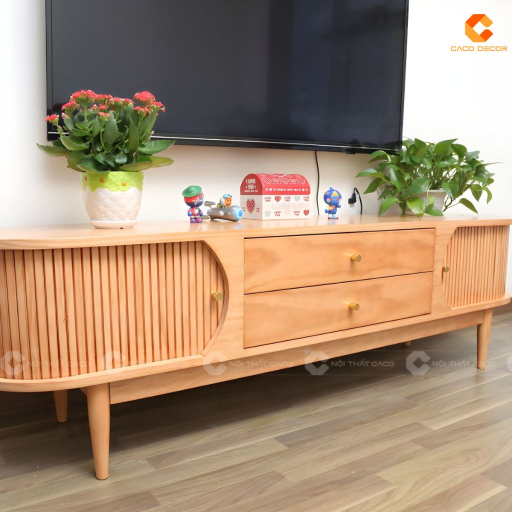 Kệ Tivi Gỗ Tự Nhiên KTV083 Thiết Kế Nan Cong Sang Trọng 4