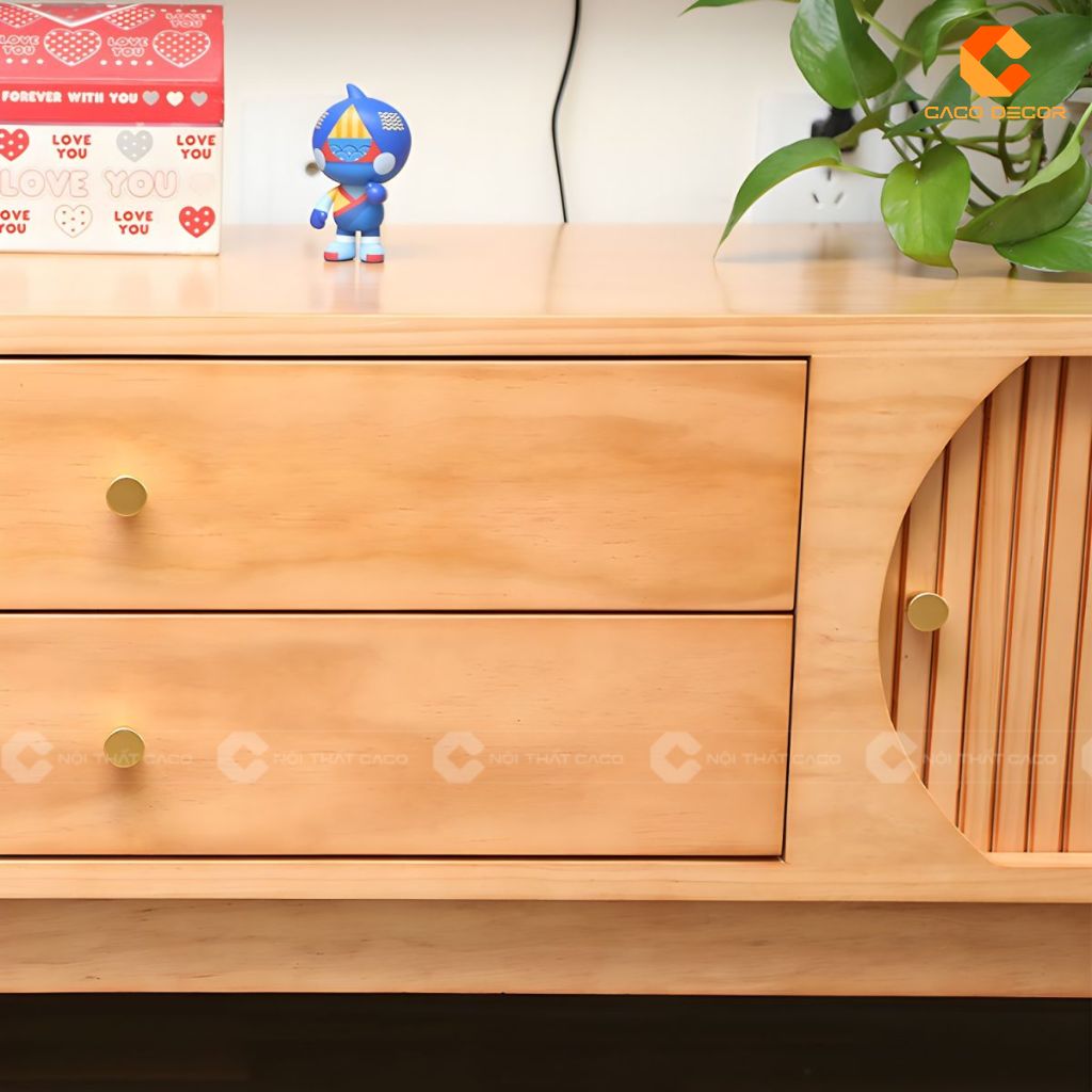 Kệ Tivi Gỗ Tự Nhiên KTV083 Thiết Kế Nan Cong Sang Trọng 5
