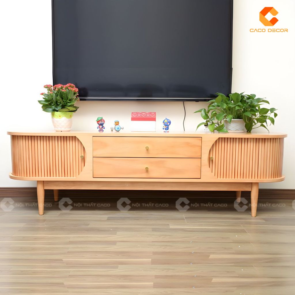 Kệ Tivi Gỗ Tự Nhiên KTV083 Thiết Kế Nan Cong Sang Trọng 8