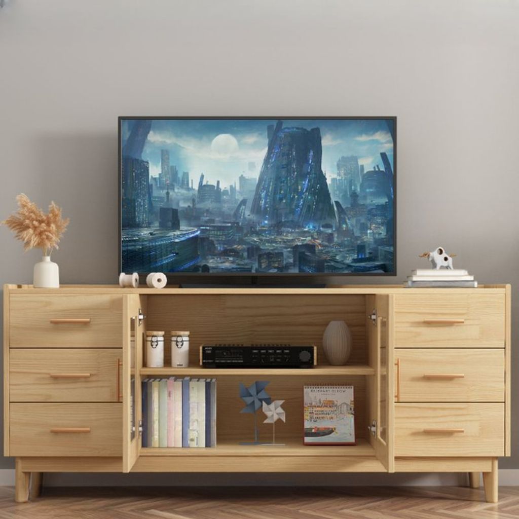 Khoang lưu trữ trung tâm phía sau cánh kính của kệ tivi KTV084