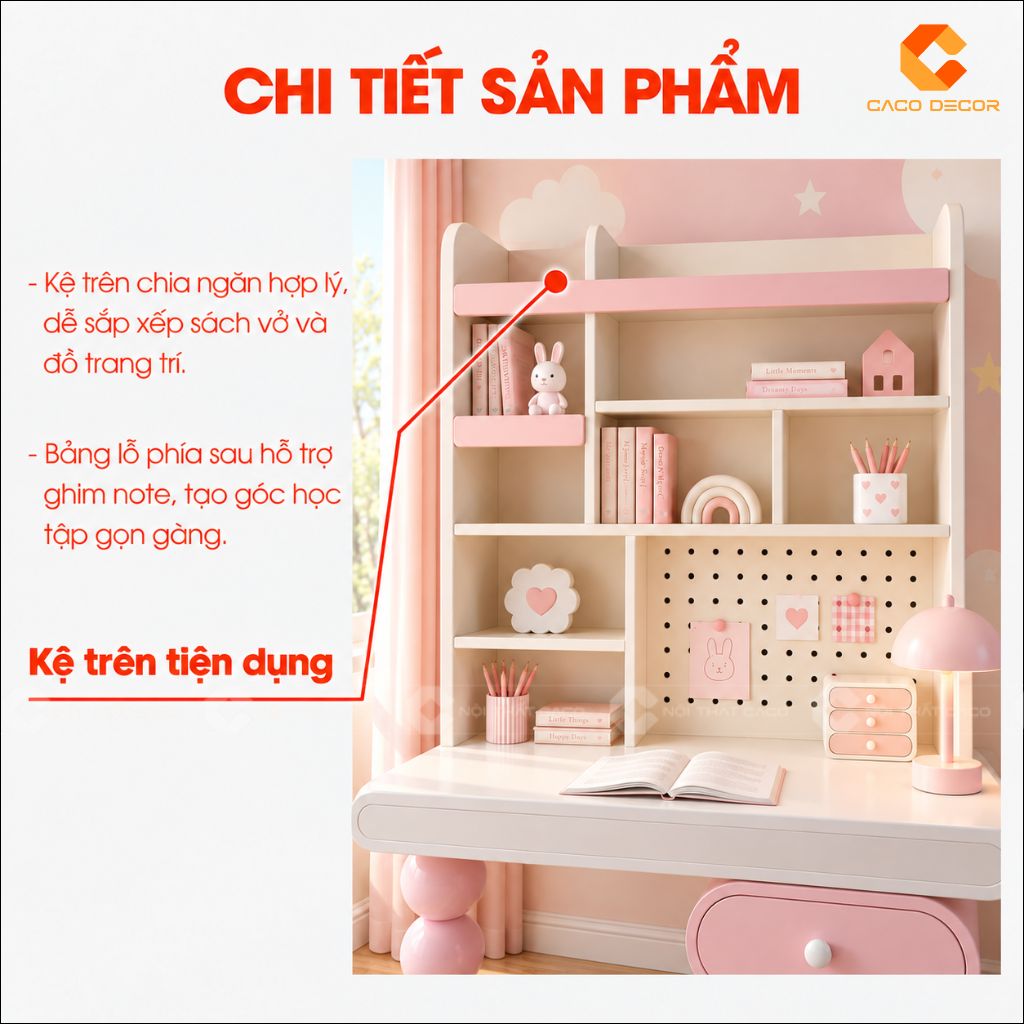 Kệ trên chia ngăn của bàn học trẻ em gỗ công nghiệp BHTE058