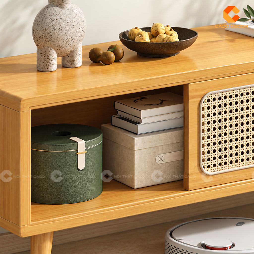 Kệ Tivi Gỗ Tự Nhiên KTV082 Thiết Kế Mây Đan Hiện Đại 6