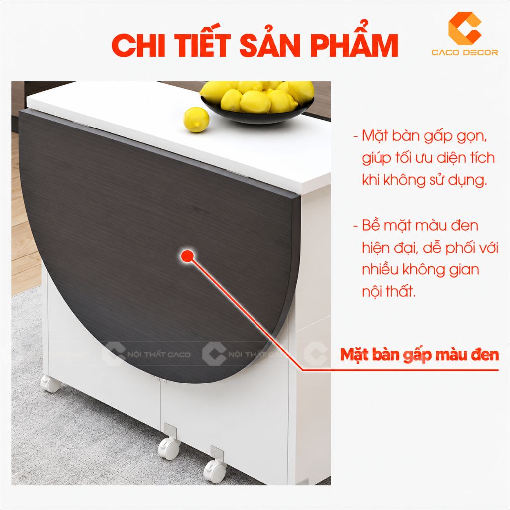 Mặt bàn gấp màu đen của bàn ăn gấp gọn BA070