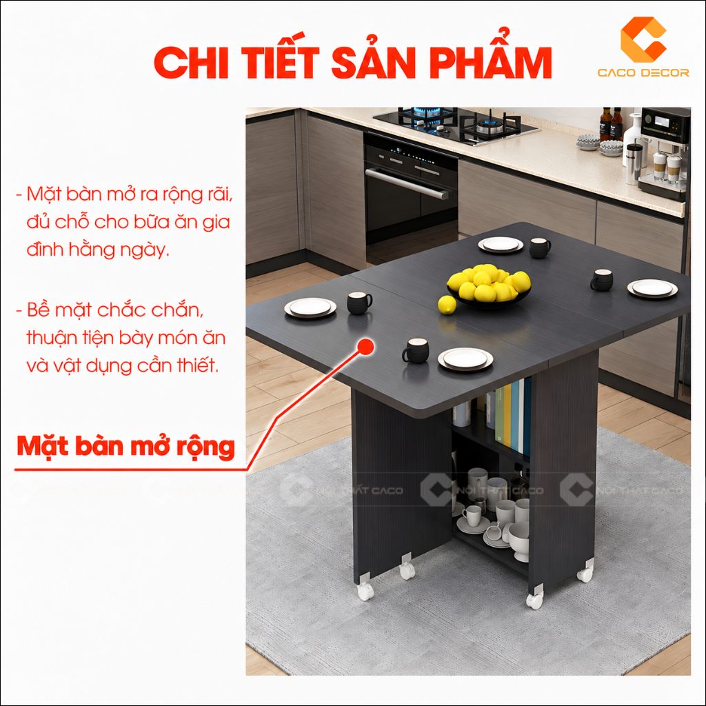 Mặt bàn mở rộng của bàn ăn gấp gọn gỗ công nghiệp BA070