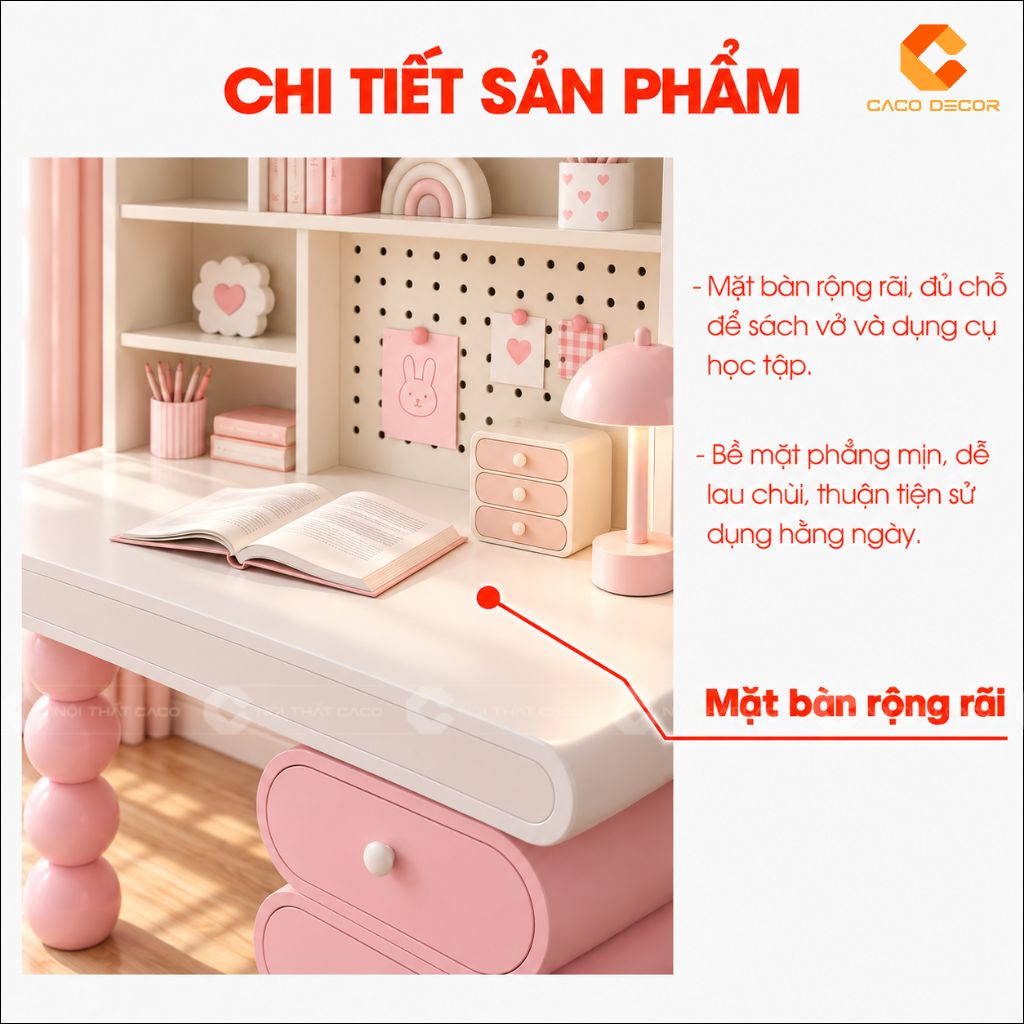 Mặt bàn rộng của bàn học trẻ em gỗ công nghiệp BHTE058