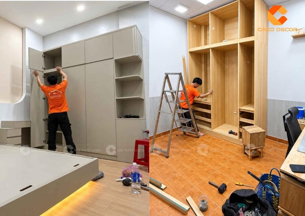 Thợ CaCo trực tiếp lắp đặt tủ quần áo cho khách hàng