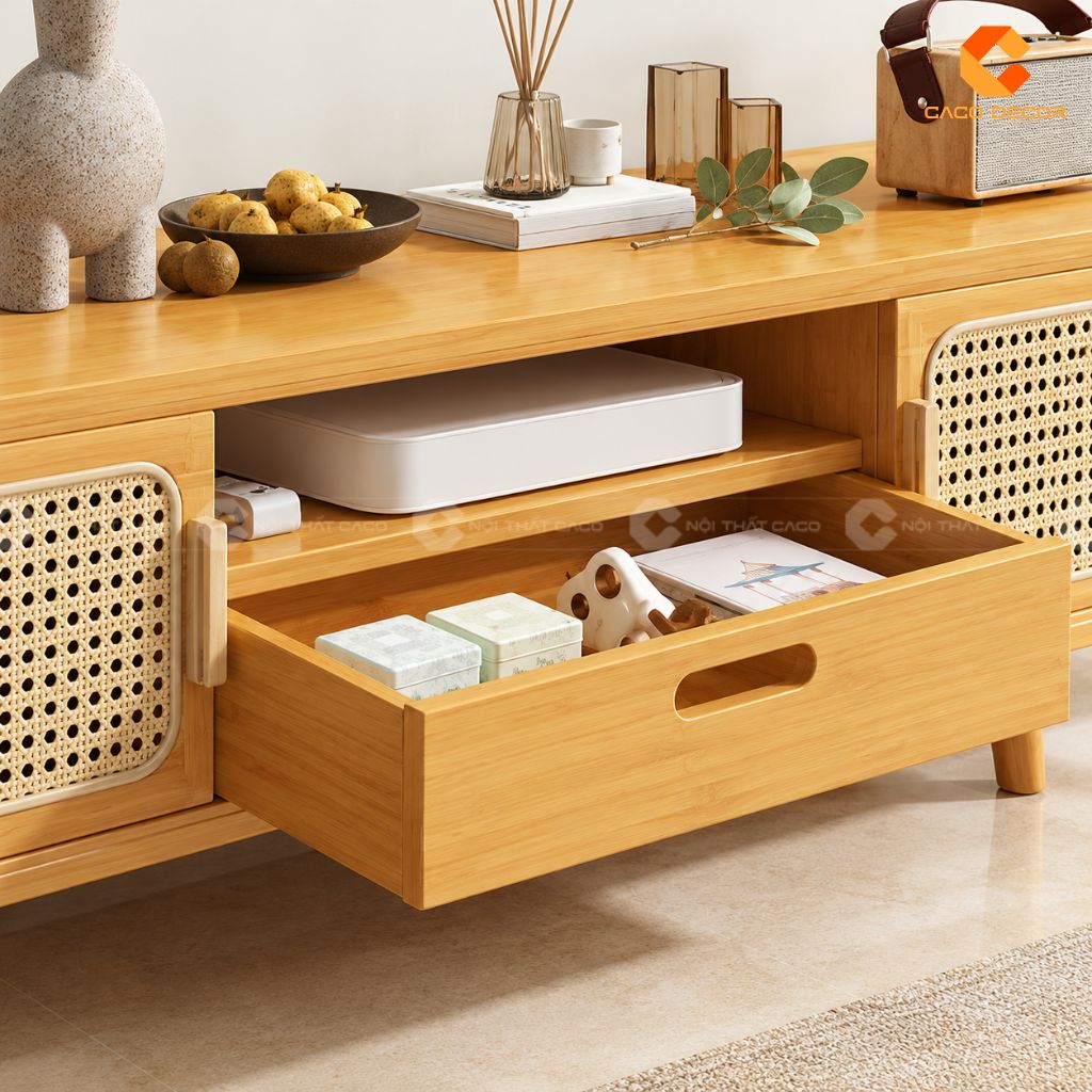 Kệ Tivi Gỗ Tự Nhiên KTV082 Thiết Kế Mây Đan Hiện Đại 7