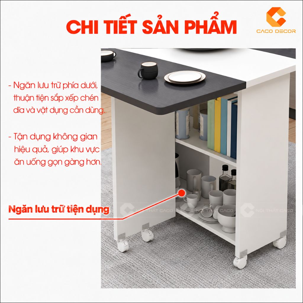 Ngăn lưu trữ tiện dụng bên dưới bàn ăn gấp gọn BA070