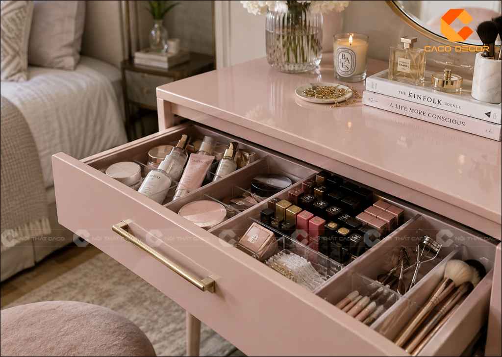 Bàn Trang Điểm Màu Hồng: 25+ Mẫu Đẹp Từ Mini Đến Có Gương 6
