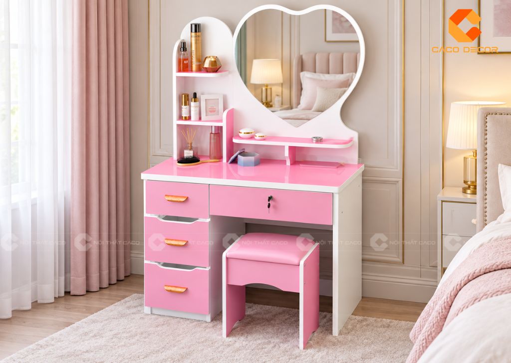 Bàn Trang Điểm Màu Hồng: 25+ Mẫu Đẹp Từ Mini Đến Có Gương 8