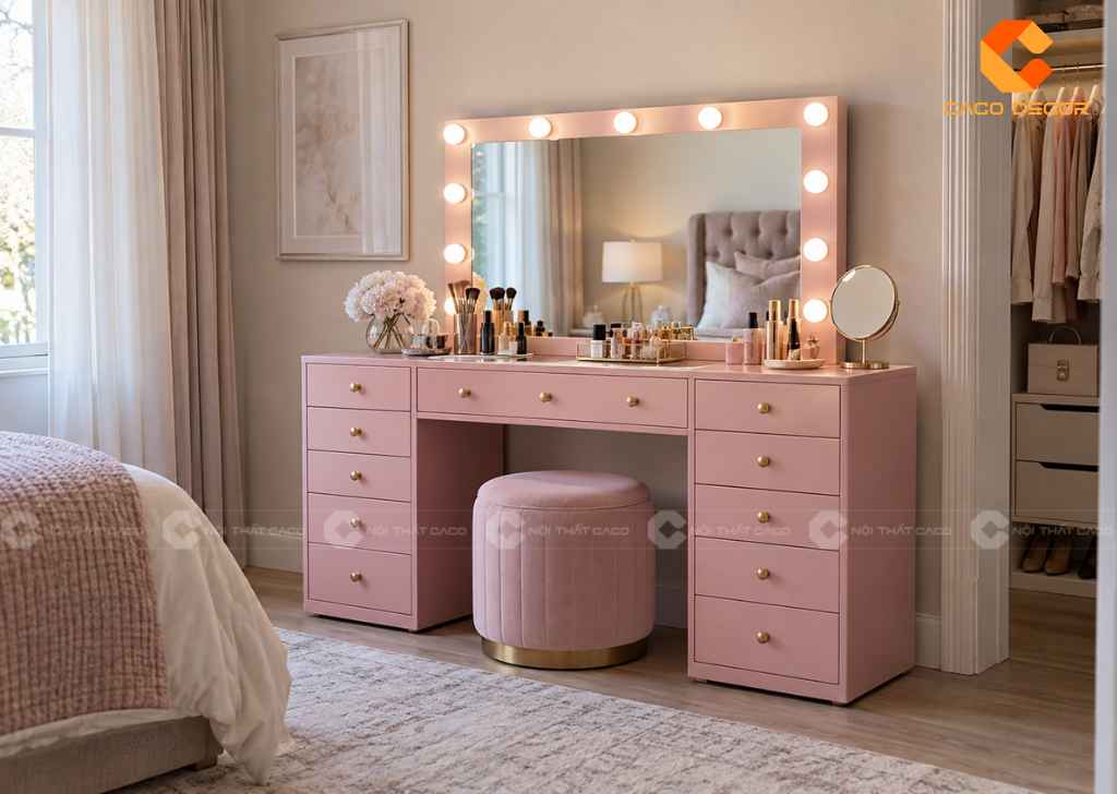 Bàn Trang Điểm Màu Hồng: 25+ Mẫu Đẹp Từ Mini Đến Có Gương 3