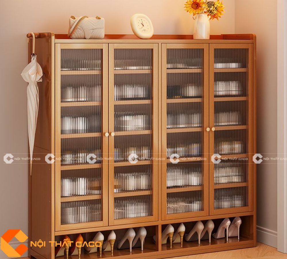 Tủ Giày Dép Gỗ MDF Phối Cửa Kính Sọc Mờ Sang Trọng - TG050