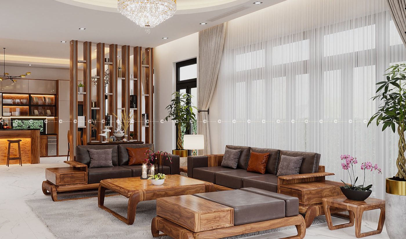 Bộ sofa gỗ sồi tự nhiên nguyên khối