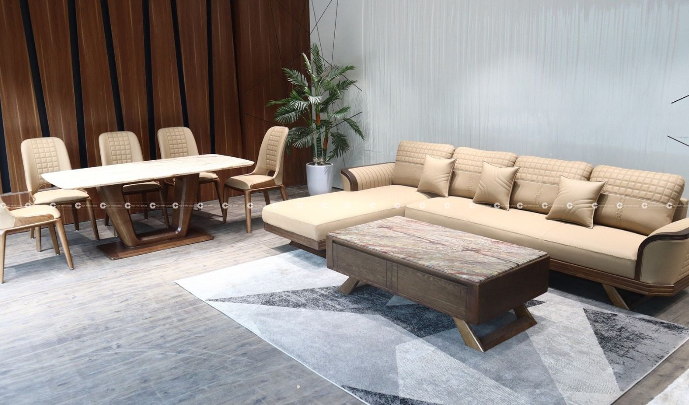 Bộ sofa gỗ sồi tự nhiên không gian thêm sang trọng