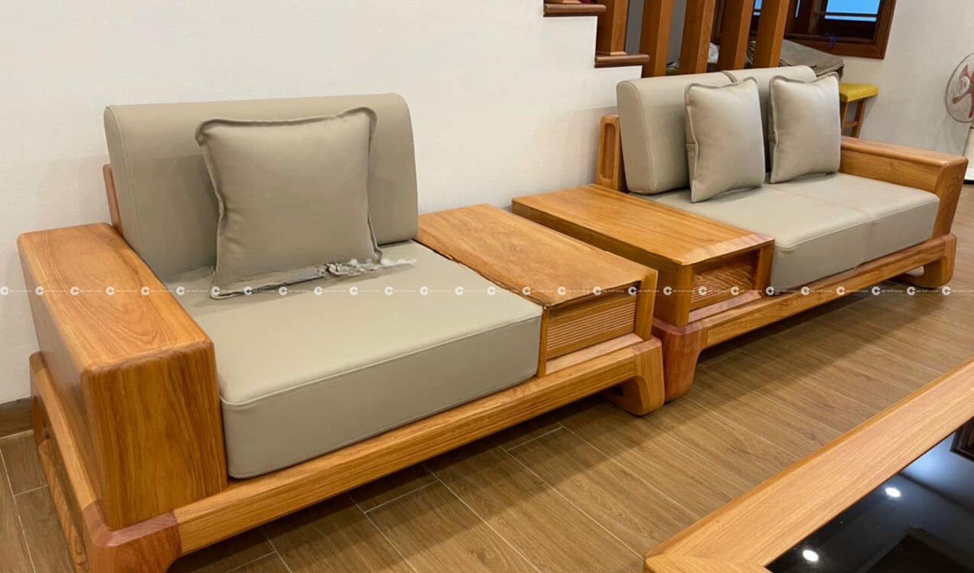 Bộ sofa gỗ sồi tự nhiên bệ để tay làm từ gỗ sồi bền đẹp