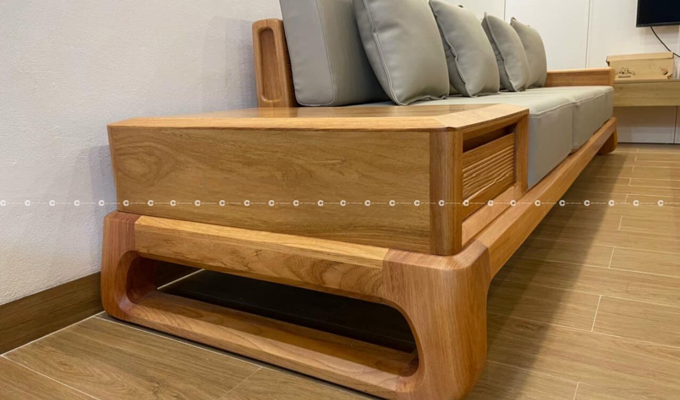 Bộ sofa gỗ sồi tự nhiên chân bàn thiết kết kết nối nhau vũng chãi