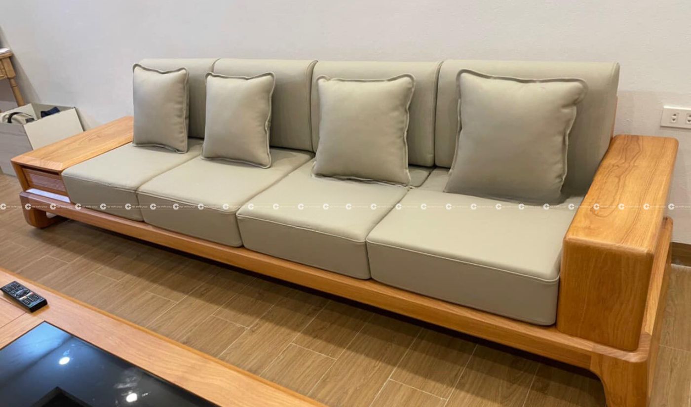 Bộ sofa gỗ sồi tự nhiên ghế ngồi dạng dài