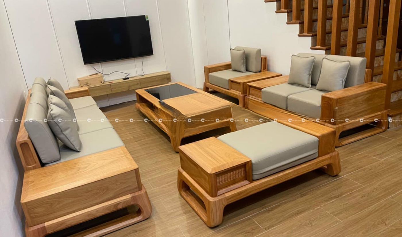 Bộ sofa gỗ sồi tự nhiên màu sắc hài hòa không gian