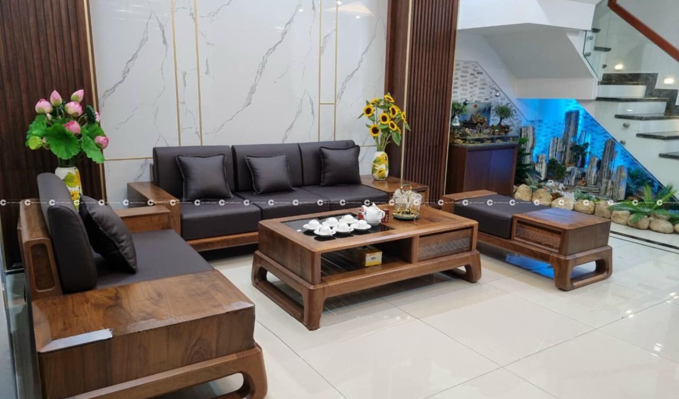 Bộ sofa gỗ sồi tự nhiên nguyên khối thanh lịch