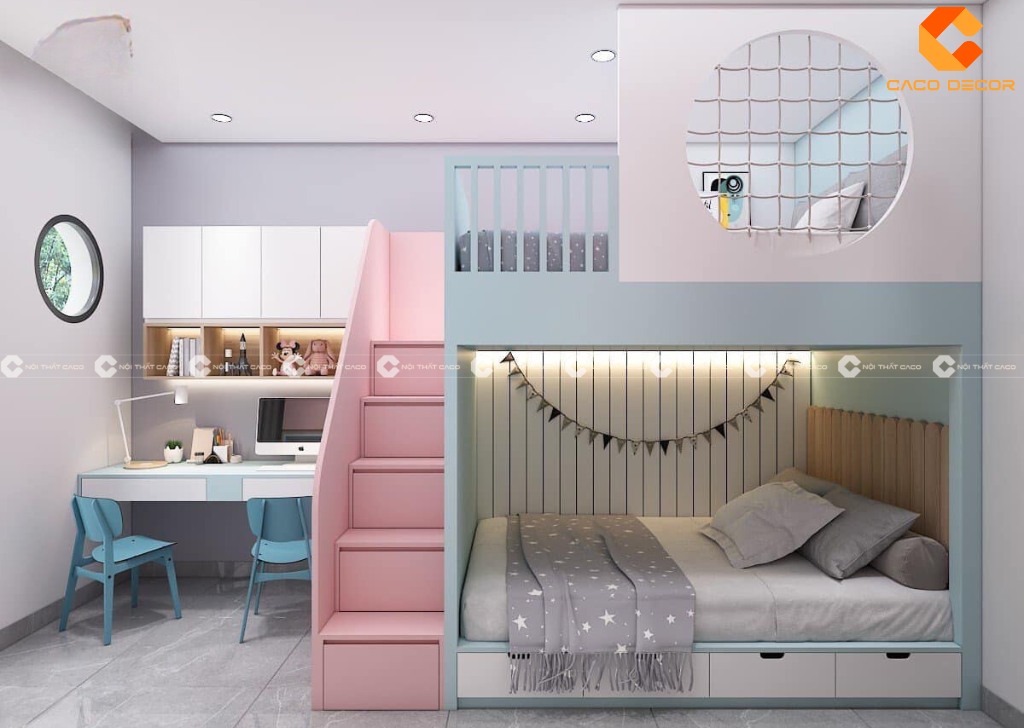Giường tầng kết hợp bàn làm việc 