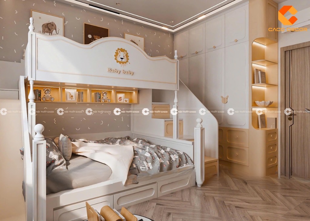 Giường tầng dành cho bé gái với màu vàng hiện đại