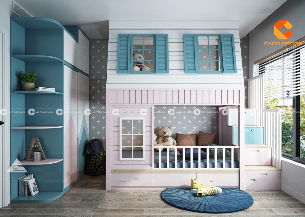 Giường tầng gỗ tự nhiên hiện đại thanh lịch