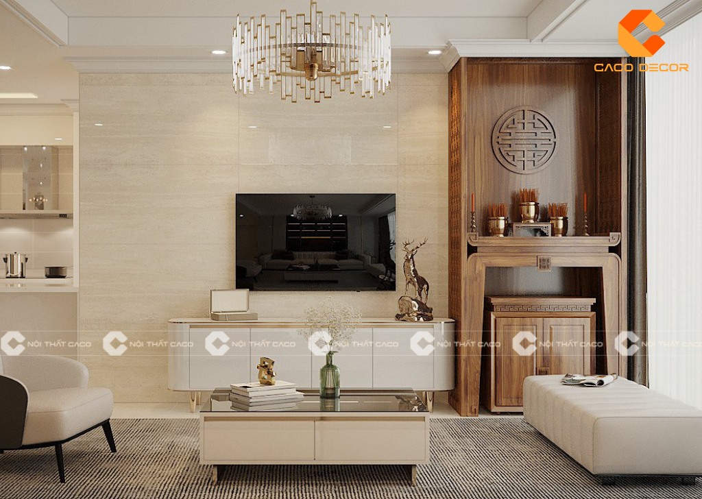 Mẫu 07 trong thiết kế phòng khách chung cư có bàn thờ tại CaCo