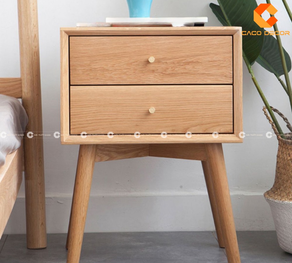 Tủ đầu giường chân cao gỗ sồi tự nhiên