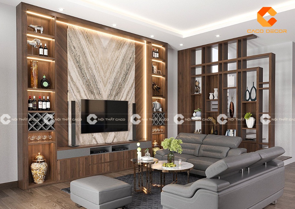 Kệ tủ phòng khách đẹp gỗ óc chó tự nhiên