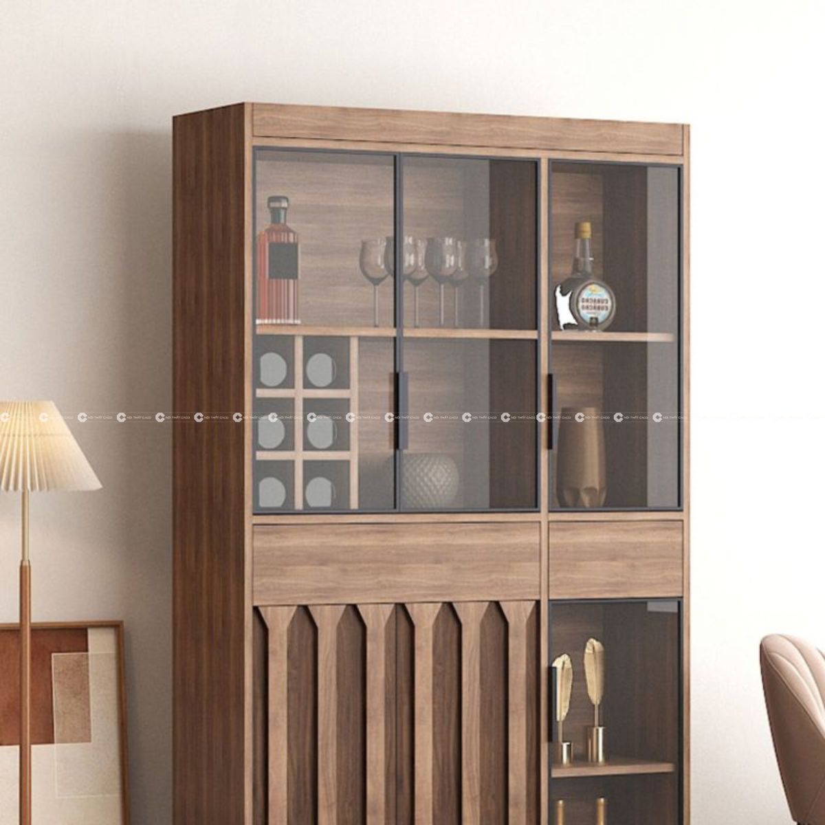 Tủ rượu gỗ MDF họa tiết độc đáo