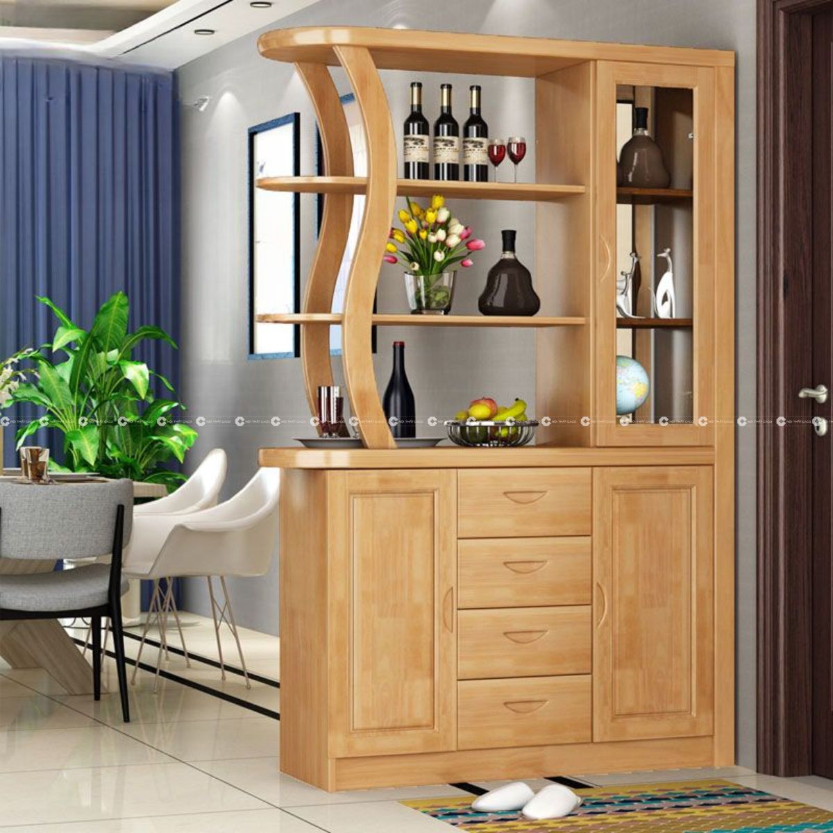 Tủ rượu gỗ MDF kết hợp tủ đồ bên dưới