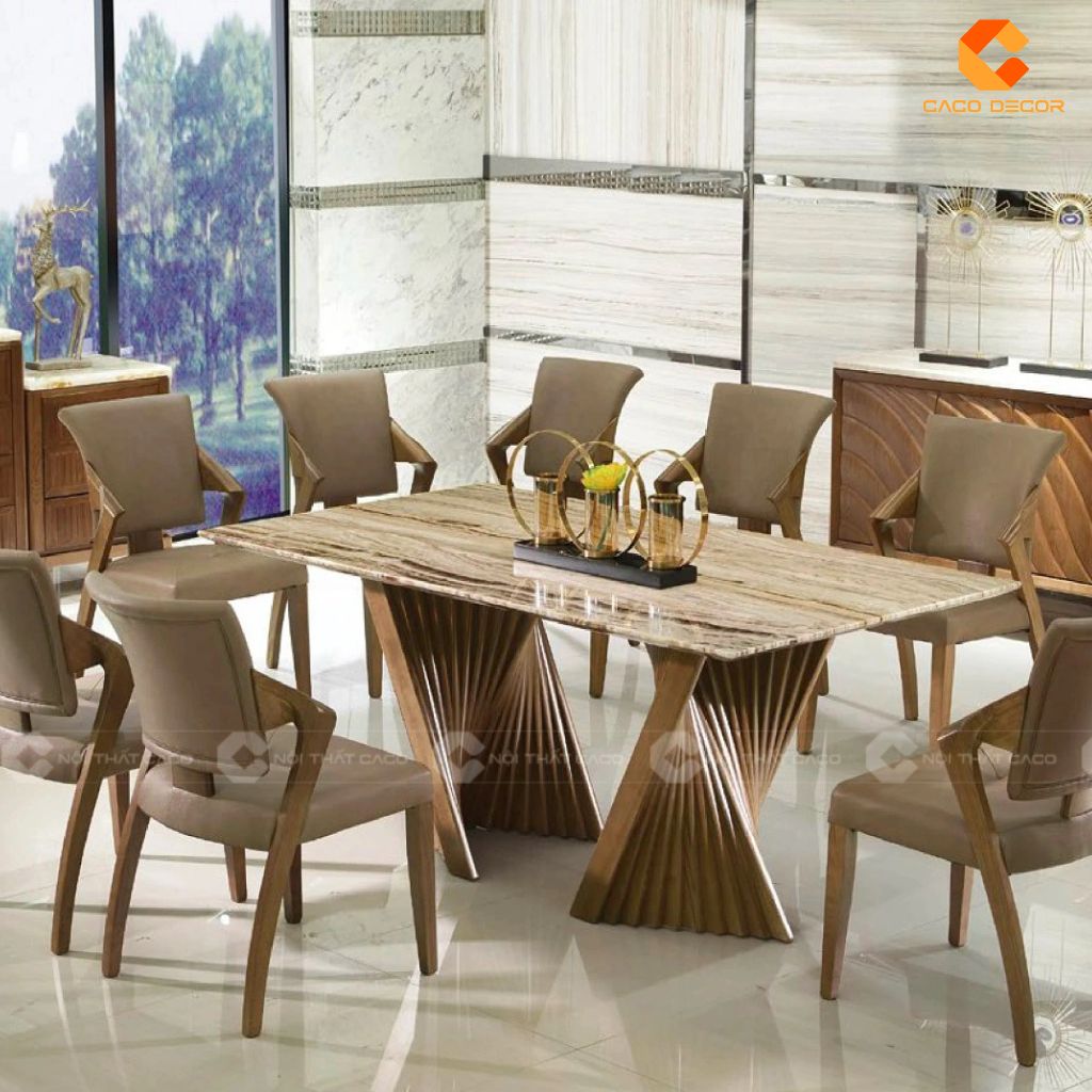 Bộ bàn ăn mặt đá 8 ghế cao cấp
