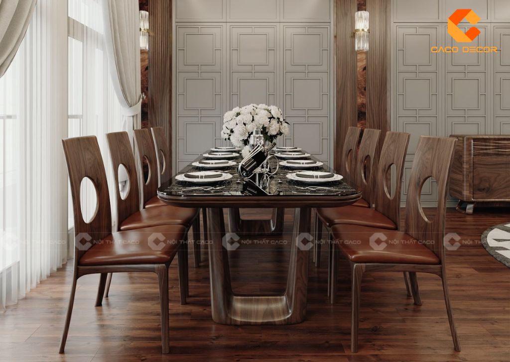 Bộ bàn ăn hình chữ nhật 8 ghế gỗ tự nhiên bền đẹp