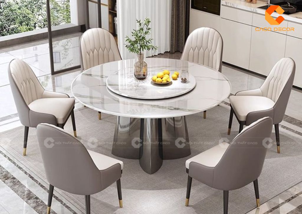 Bộ bàn mặt đá tròn xoay 6 ghế đẹp hiện đại