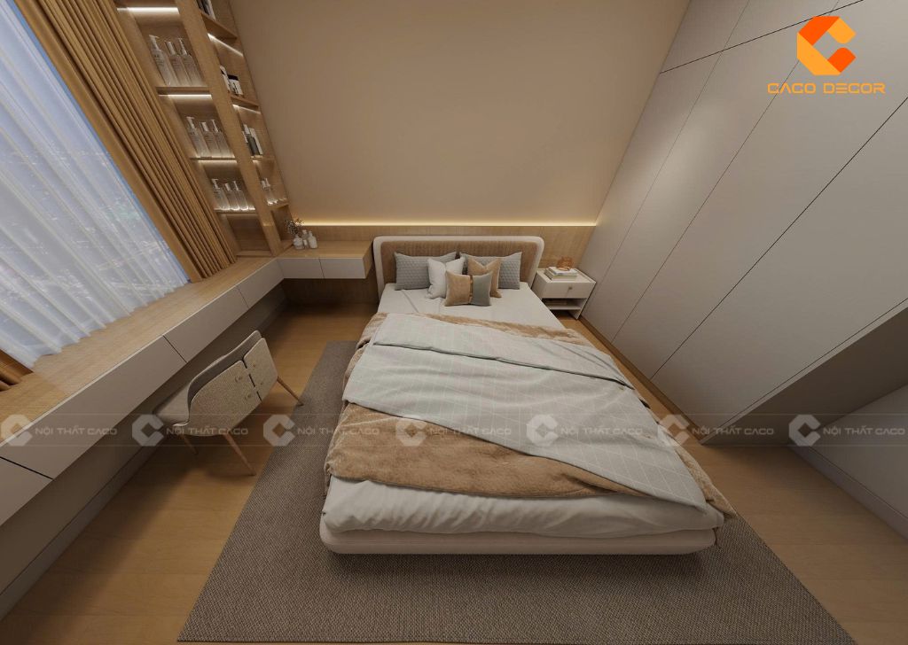 Thiết kế nội thất phòng ngủ master với tông màu trung tính