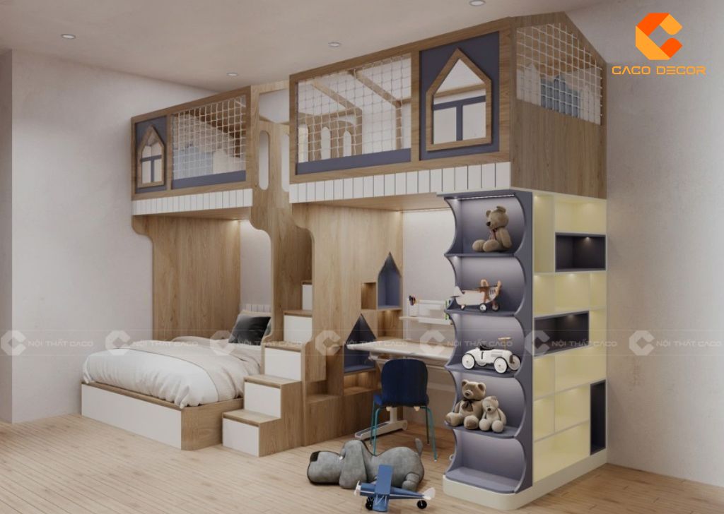 Giường Tầng GT064 Kết Hợp Bàn Học Và Kệ Lưu Trữ 2