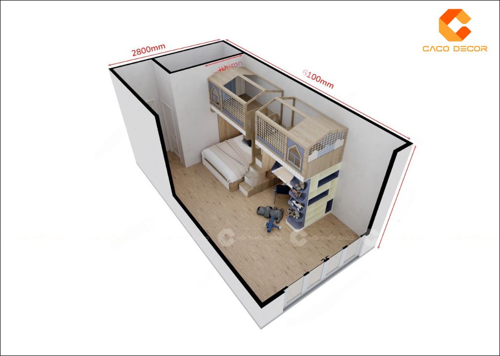 Giường Tầng GT064 Kết Hợp Bàn Học Và Kệ Lưu Trữ 3