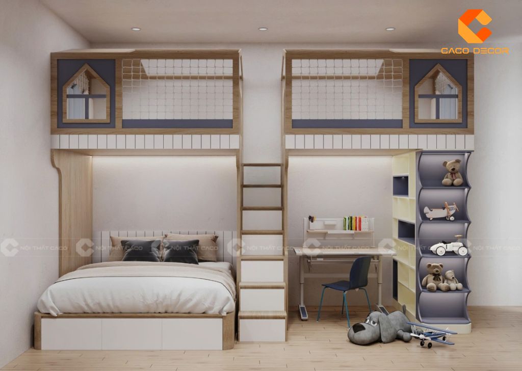 Giường Tầng GT064 Kết Hợp Bàn Học Và Kệ Lưu Trữ 1